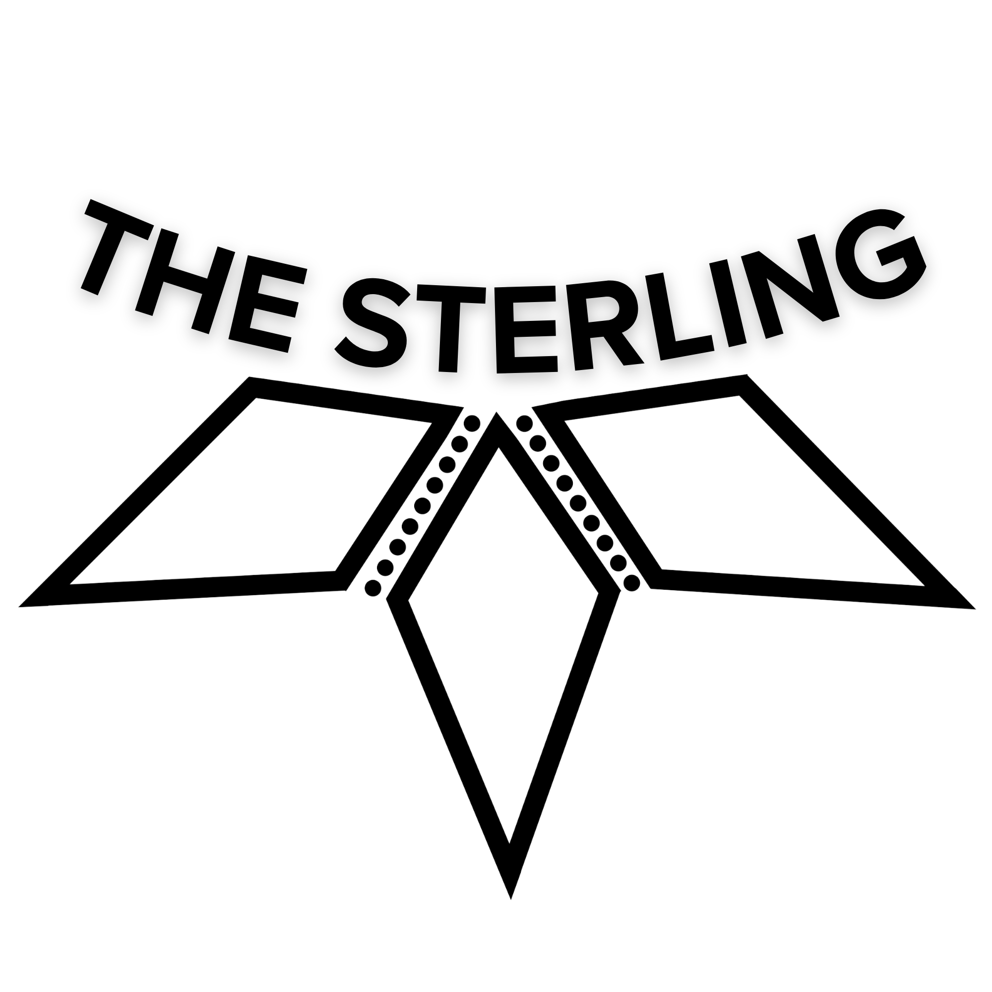 A black and white image of a logo with the text